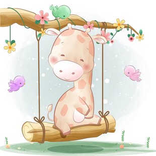 长颈鹿坐秋千的梦幻场景