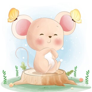 树桩上的可爱小老鼠