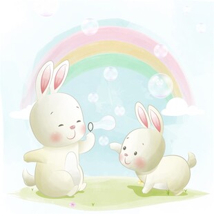 彩虹下的可爱兔子互动