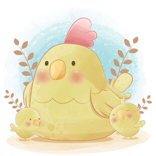 母鸡与小鸡的温馨画面