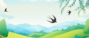 春日田野燕子飞舞景象