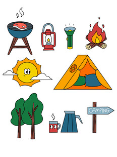 户外露营元素图标集合