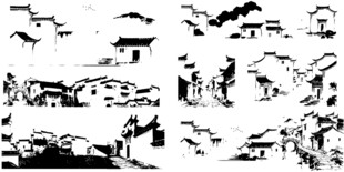 水墨江南建筑剪影