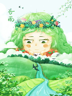 森林中的梦幻绿发精灵女孩