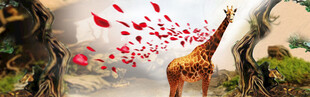 梦幻森林中的长颈鹿与花瓣
