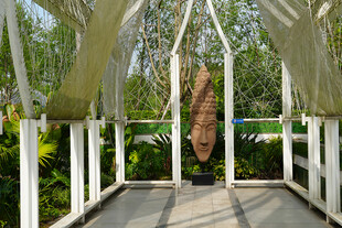 现代艺术廊中的绿植雕塑