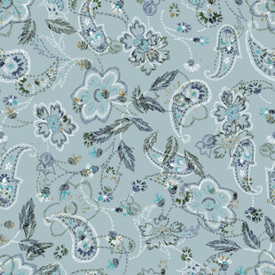 浅蓝色花卉佩斯利图案布料