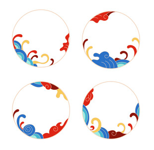 中式祥云海浪纹圆形图案