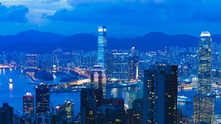香港璀璨夜景城市天际线
