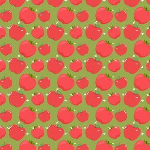 红色苹果图案绿色背景纹理