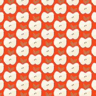 橙色底苹果切片图案背景