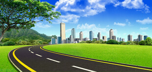蜿蜒公路通向现代都市