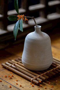 素雅白瓷瓶配绿植摆件
