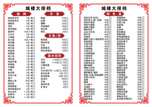 菜单价目表