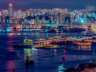 香港璀璨夜景港湾风光
