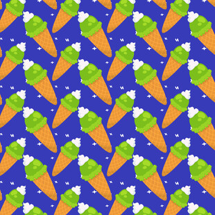 蓝色背景抹茶冰淇淋图案背景