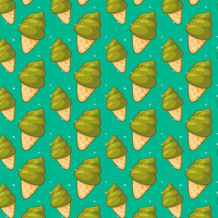 绿色冰淇淋蛋筒无缝图案