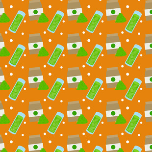 橙色背景抹茶饮品图案矢量背景