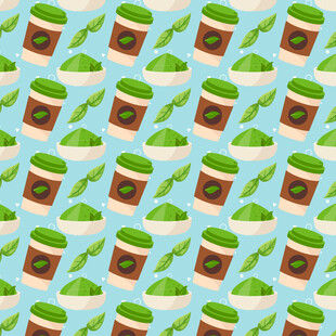 清新抹茶咖啡杯图案背景