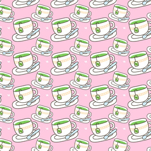 粉色背景咖啡杯图案