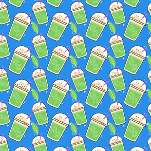 蓝色背景上抹茶饮品图案矢量背景