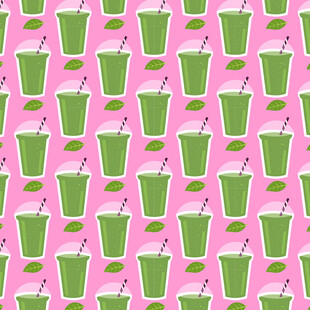 粉色背景的绿色饮品图案