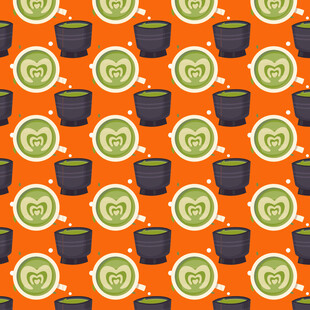 橙色背景咖啡杯无缝图案