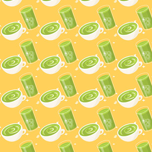 黄色背景抹茶饮品图案矢量背景