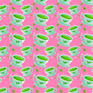 粉色背景的茶杯图案