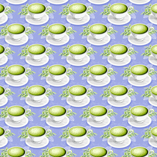 蓝底绿茶杯图案设计