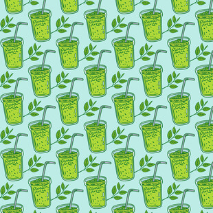 绿色果汁杯无缝图案背景