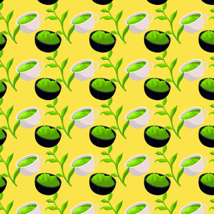 黄色底抹茶饮品图案矢量背景