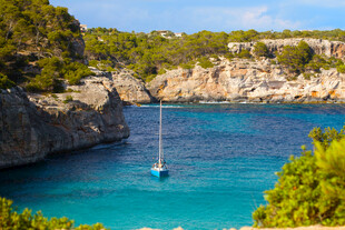 碧海蓝湾中的孤舟美景