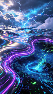 梦幻霓虹轨道夜景图