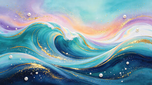 梦幻绚丽海浪艺术插画