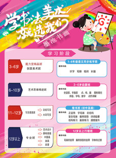 学生书法美术兴趣班招生海报
