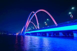 开封汴西湖东京大桥城市桥梁夜景