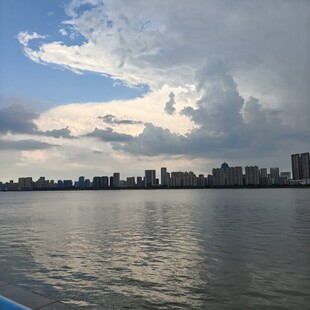 湖畔城市天际线风景