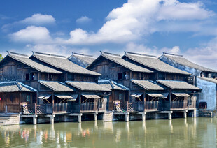 水乡古建临水而立古城美景