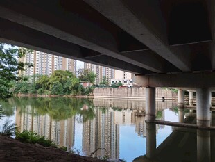 桥下河流与城市风景倒影