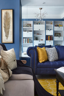 现代蓝调客厅温馨一角
