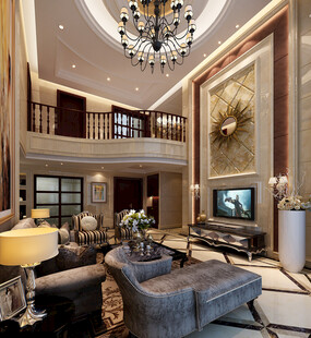 豪华双层客厅室内装饰图