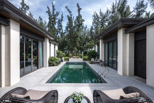 现代庭院中的清新泳池景观