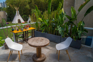 户外休闲露台桌椅绿植景观