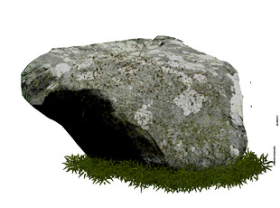 灰色巨石下的翠绿草丛