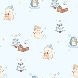冬日雪人雪景无缝图案