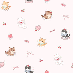 可爱猫咪与配饰图案