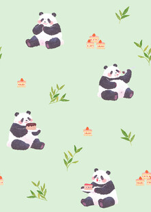 可爱熊猫绿植图案背景