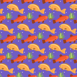 紫色背景的多彩鱼类图案