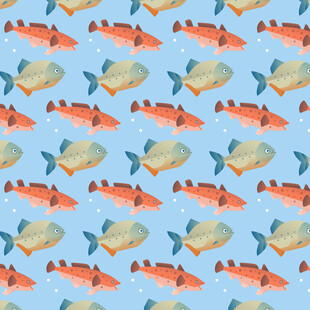 蓝色背景水彩鱼图案